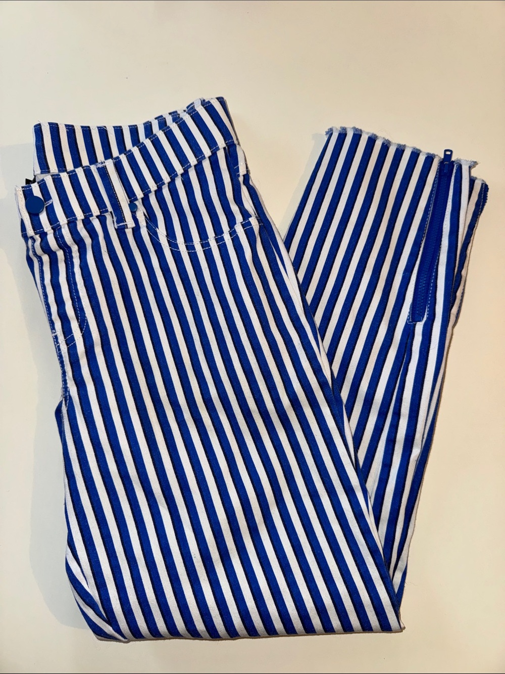 Blue and White Striped Women’s Capris